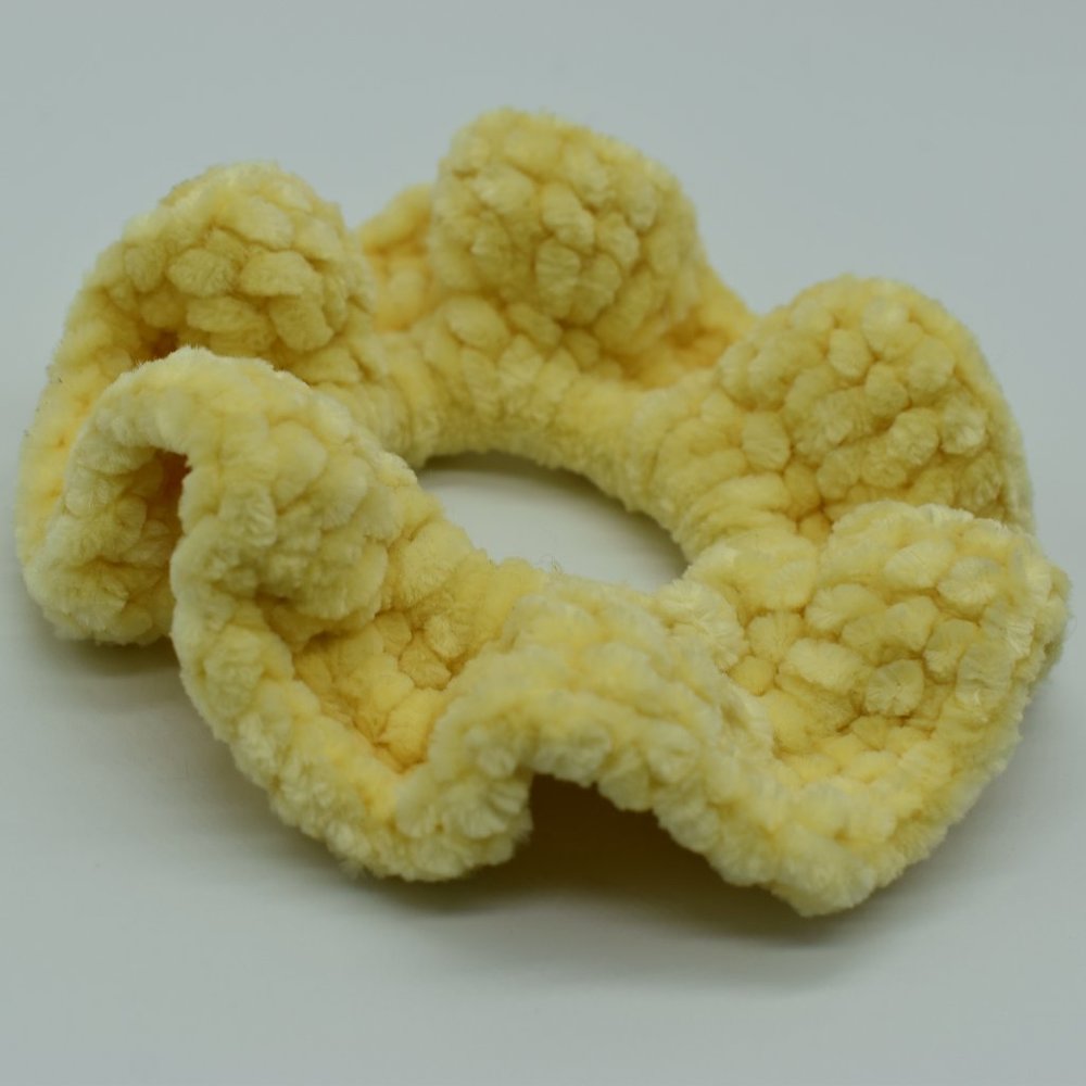 Handcrafted yellow chenille crochet scrunchie